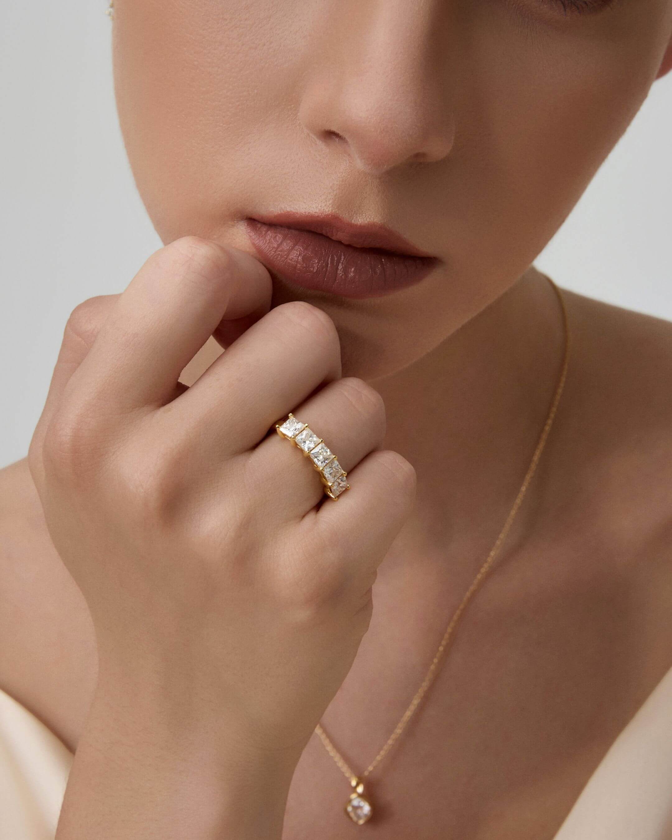 4mm Moissanite Princess Cut Half Eternity Ring
