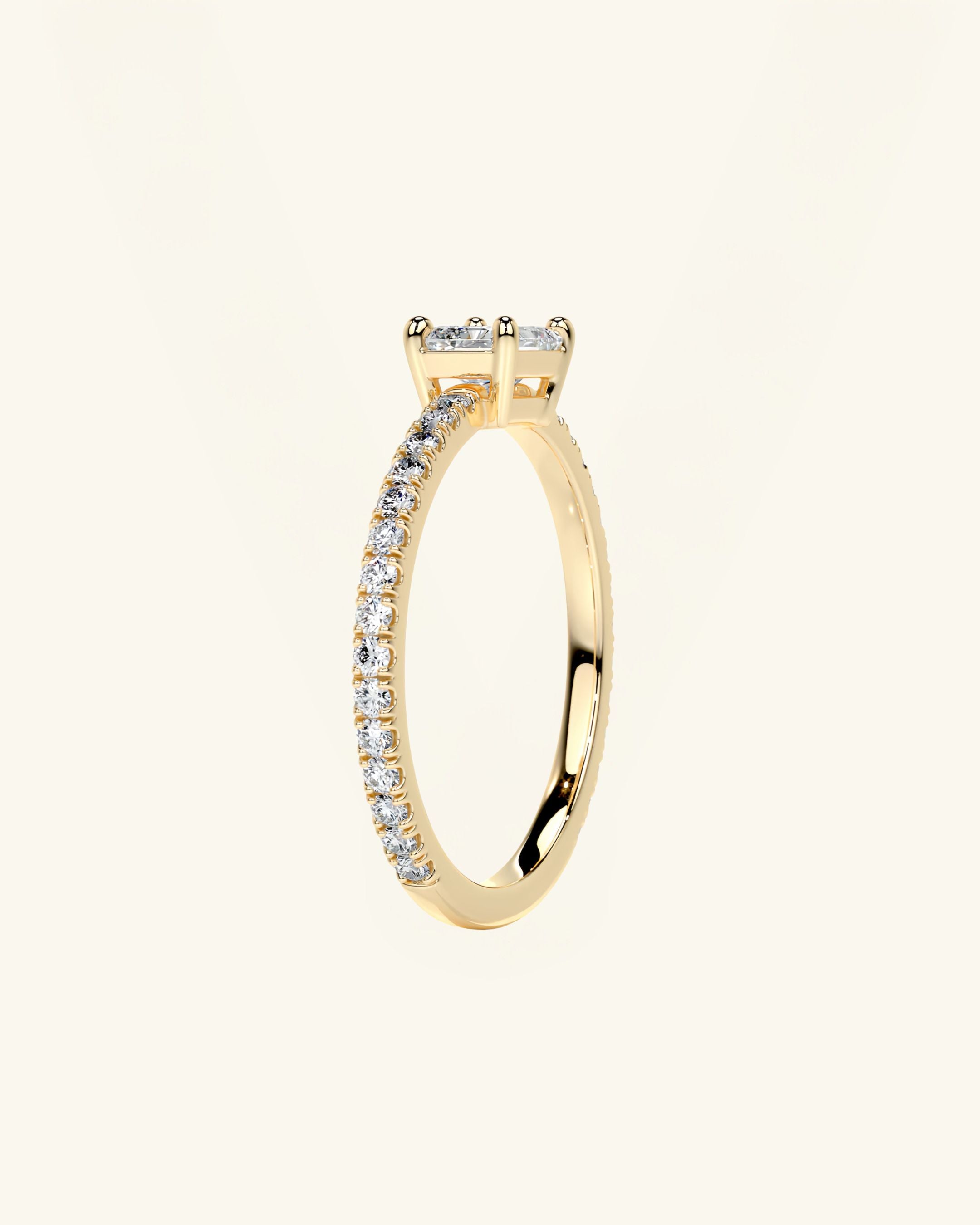 East West Radiant Solitaire Pavé Moissanite Ring
