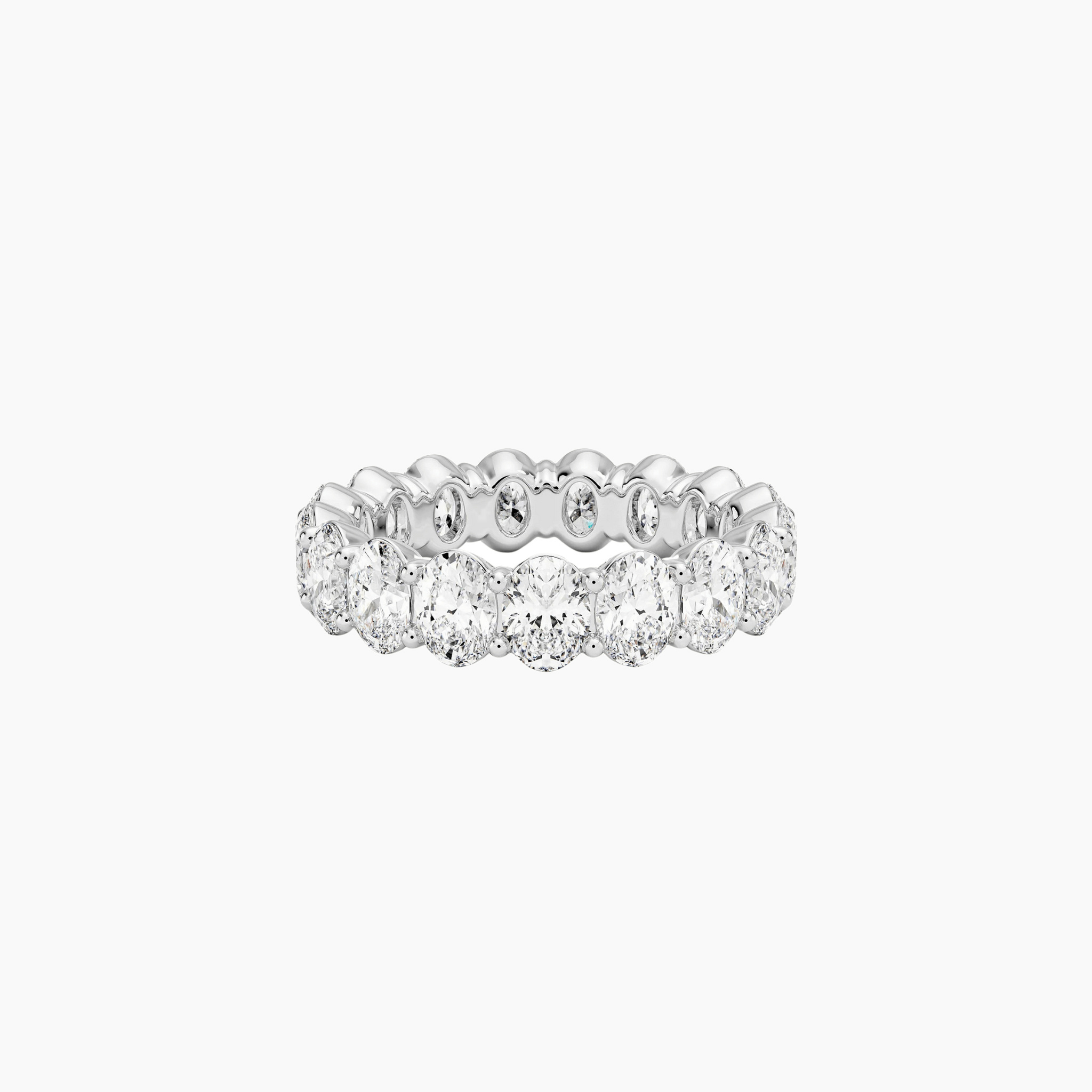 7 ct oval-cut moissanite eternity ring in white gold vermeil, front view.