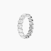 7 ct oval-cut moissanite eternity ring in white gold vermeil, side view.