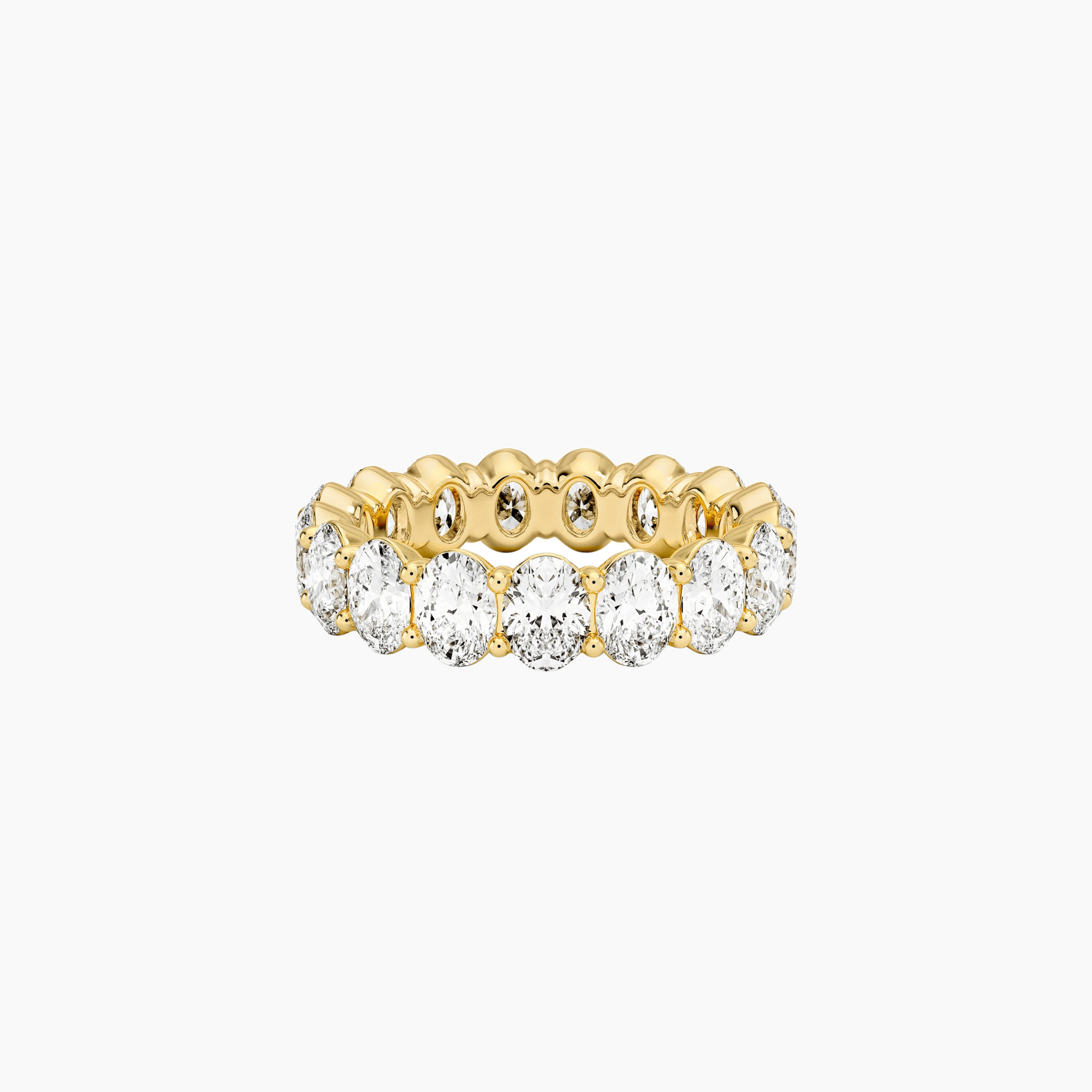 7 ct oval-cut moissanite eternity ring in yellow gold vermeil, front view.