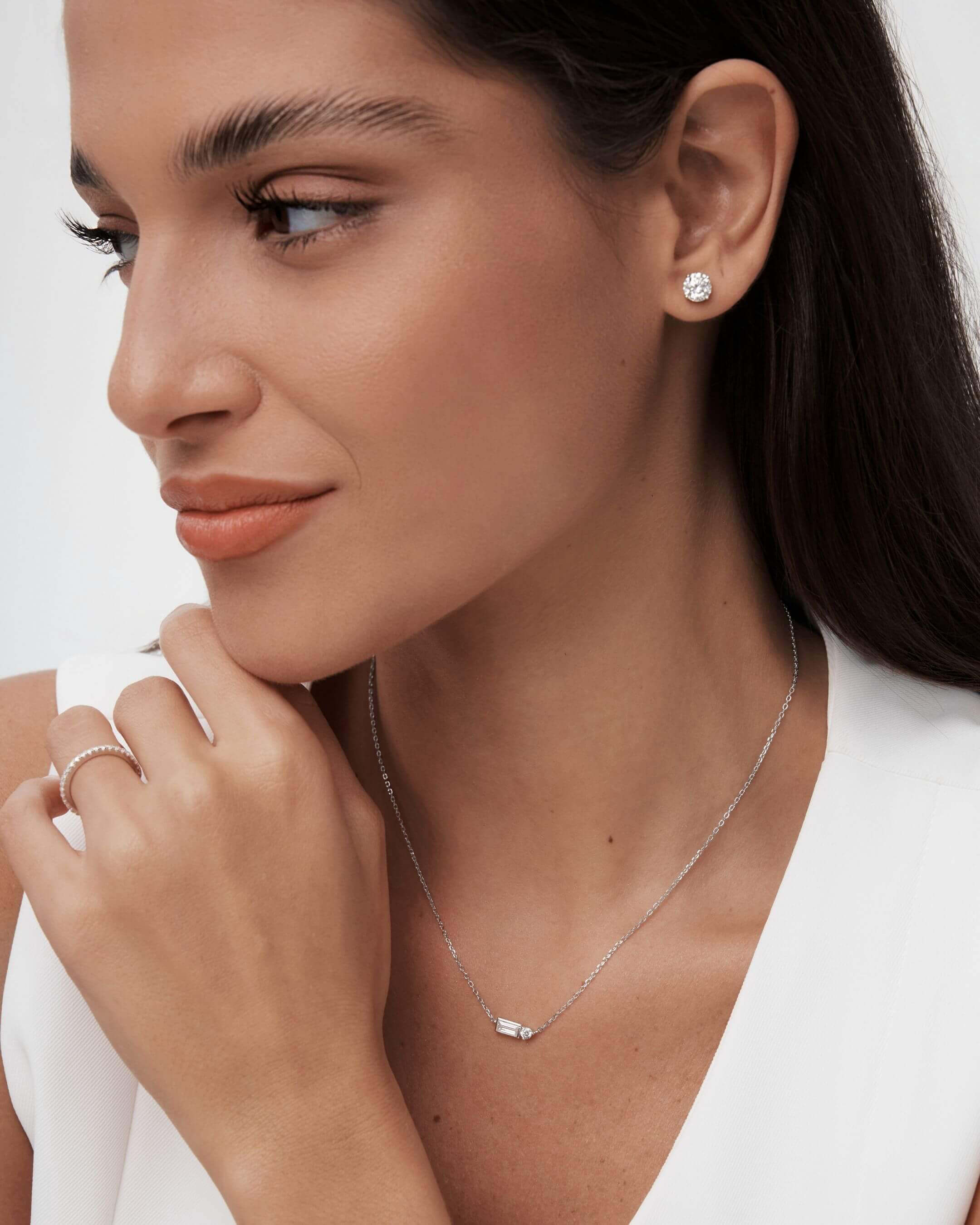 Moissanite Baguette Round Necklace