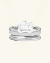 Emerald-Cut Moissanite Double-Band Solitaire Ring