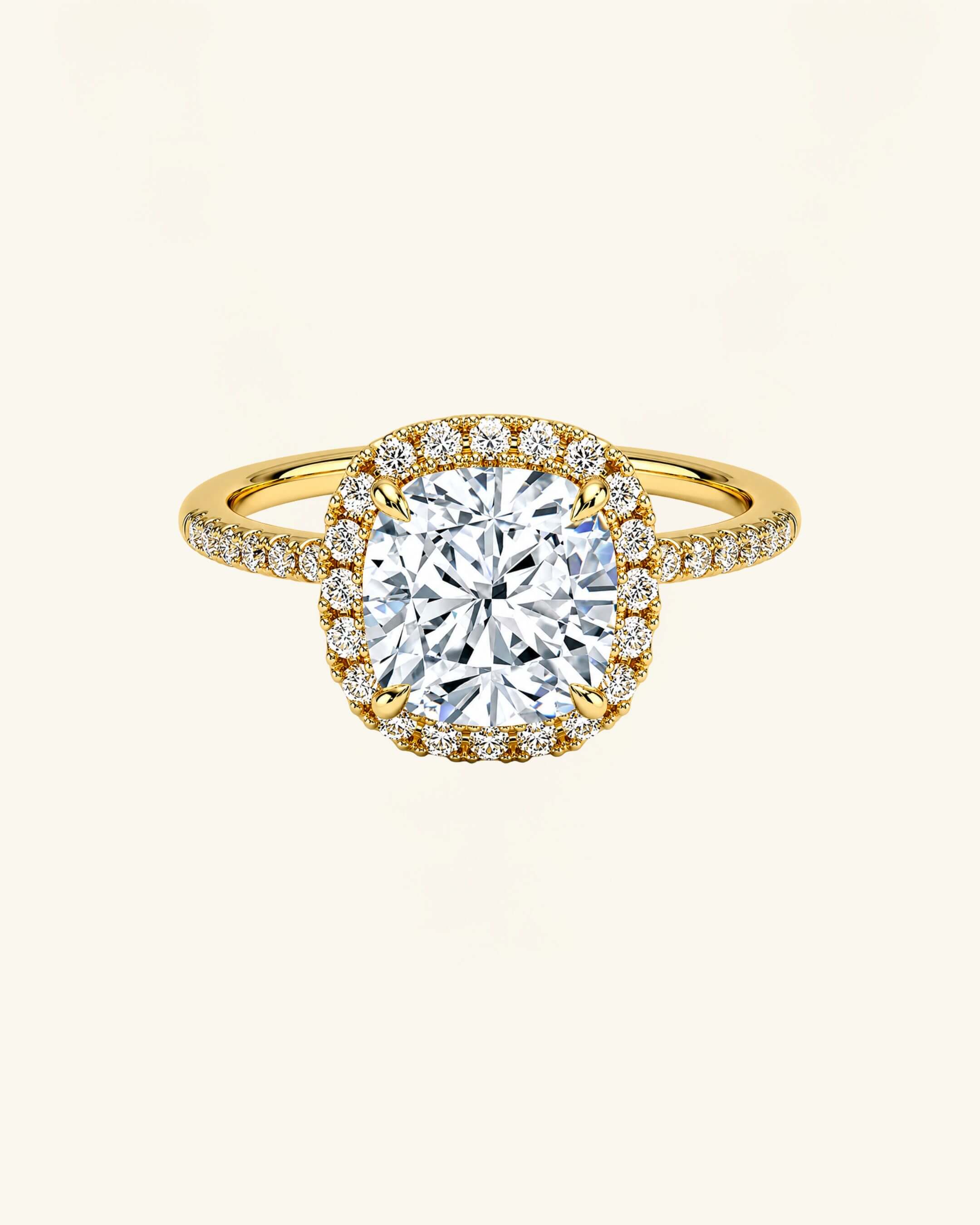 Cushion Cut Moissanite Halo Pavé Ring