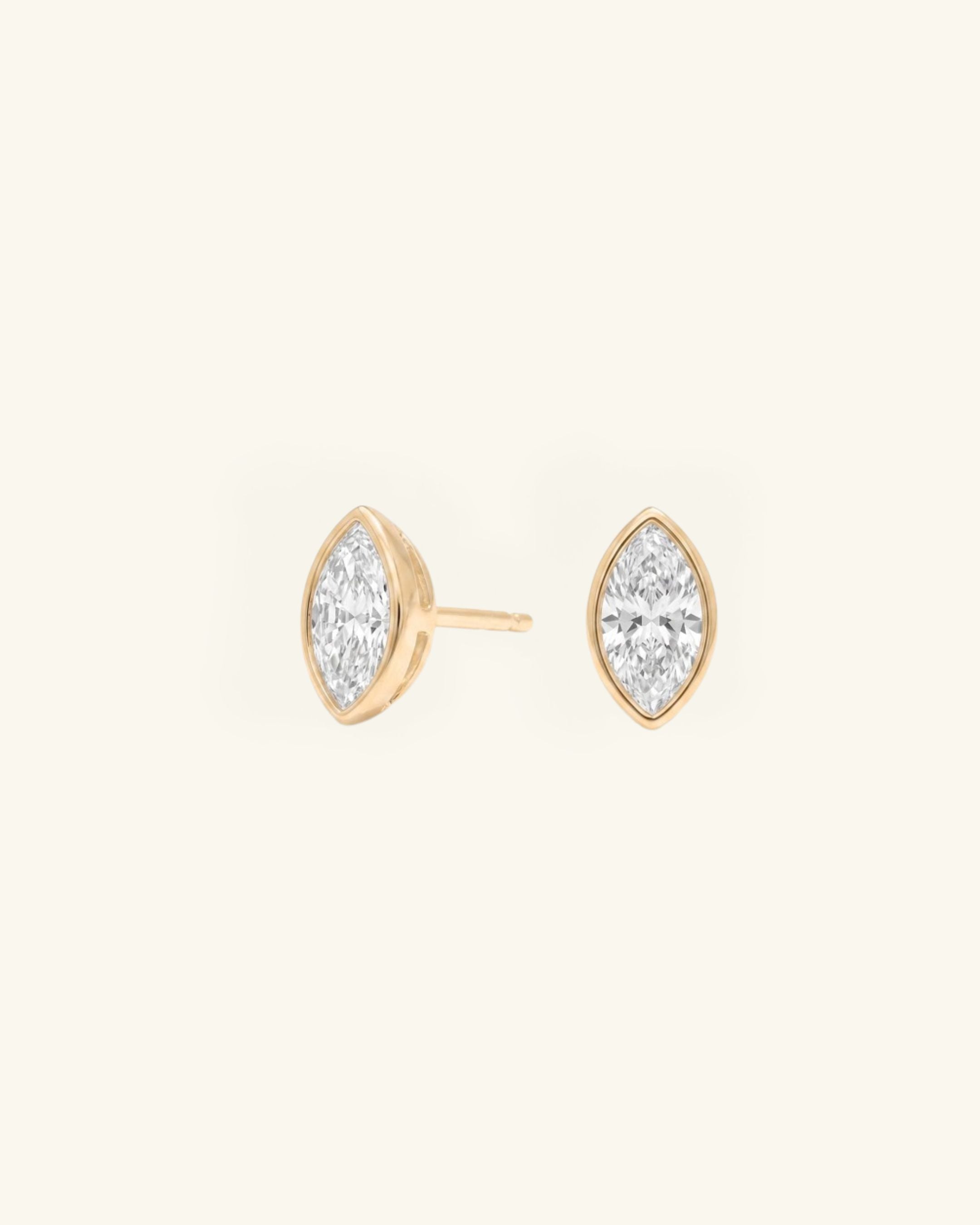 Marquise Cut Bezel Moissanite Stud Earrings