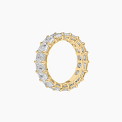 9 ct emerald-cut moissanite eternity ring in yellow gold vermeil, side view.