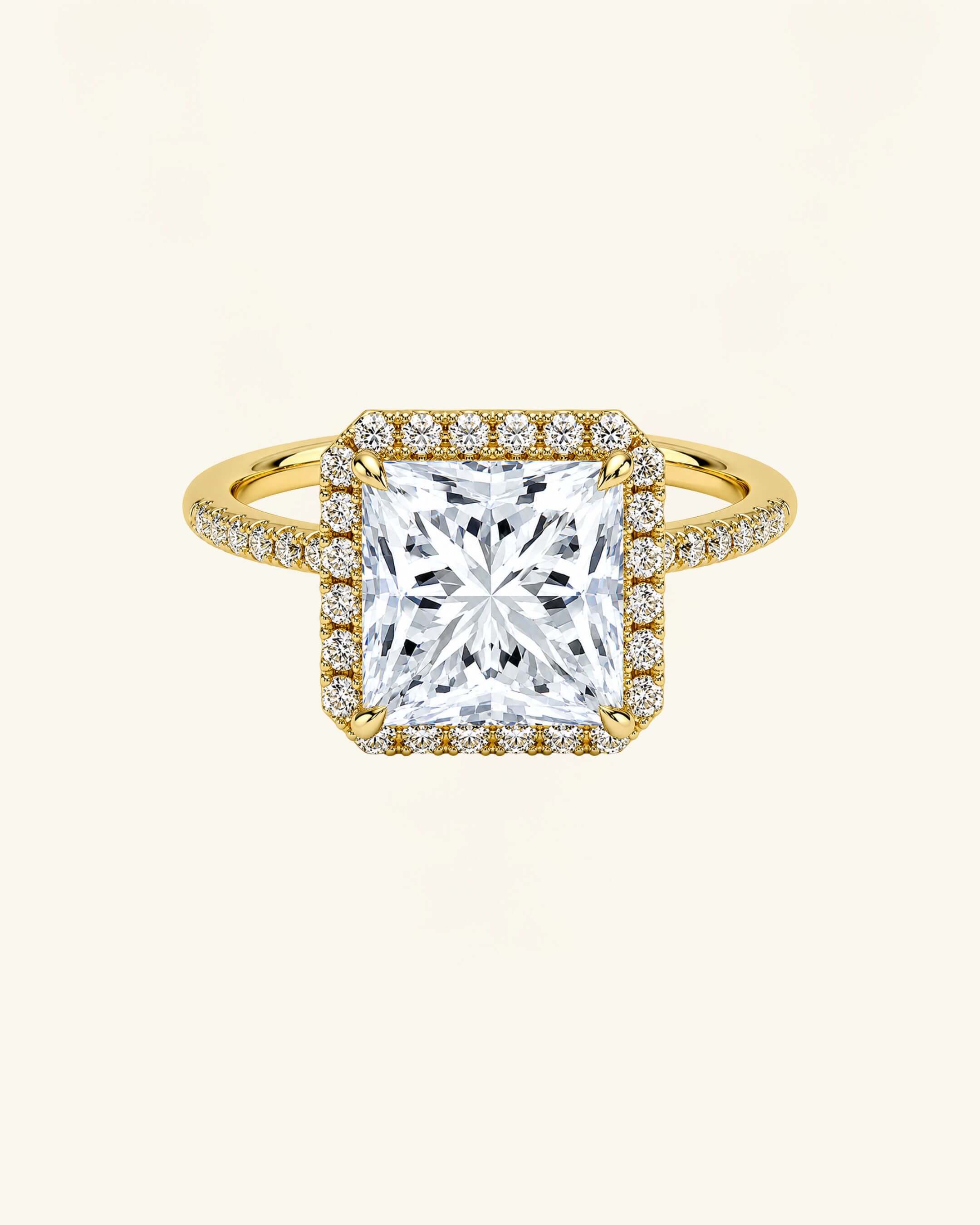 Princess Cut Moissanite Halo Pavé Ring