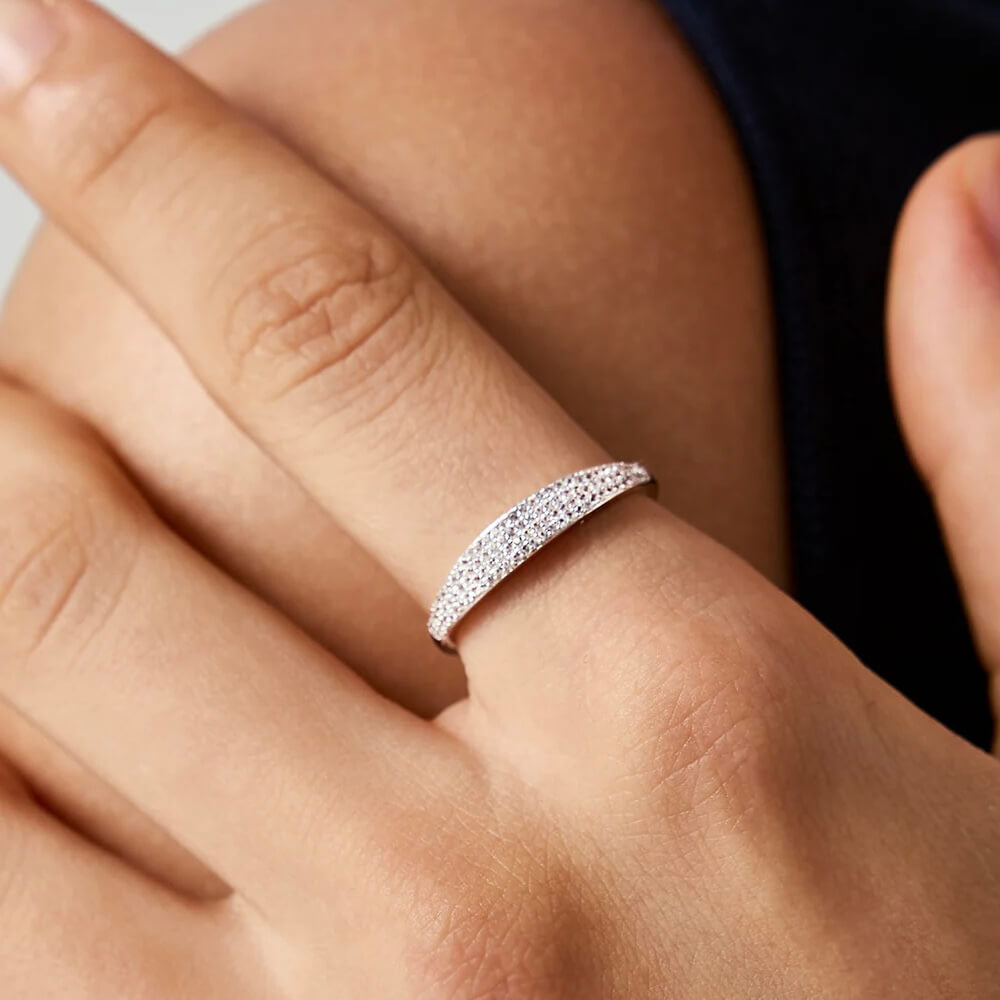 Pavé Moissanite Slim Signet Ring