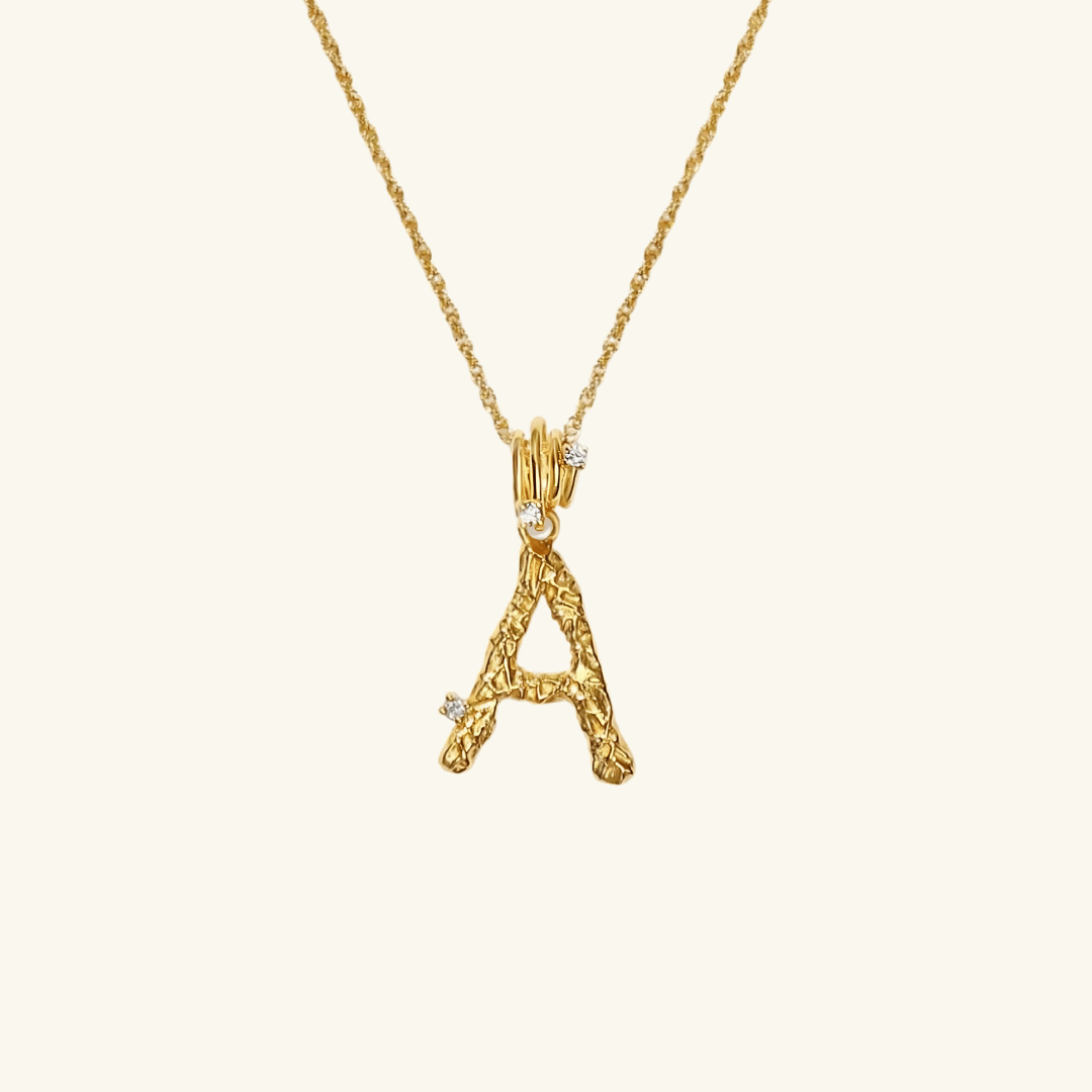 Moissanite Textured Letter Necklace