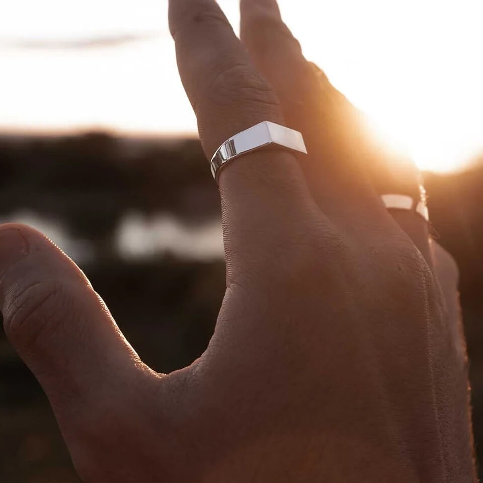 Slim Rectangular Signet Ring Men