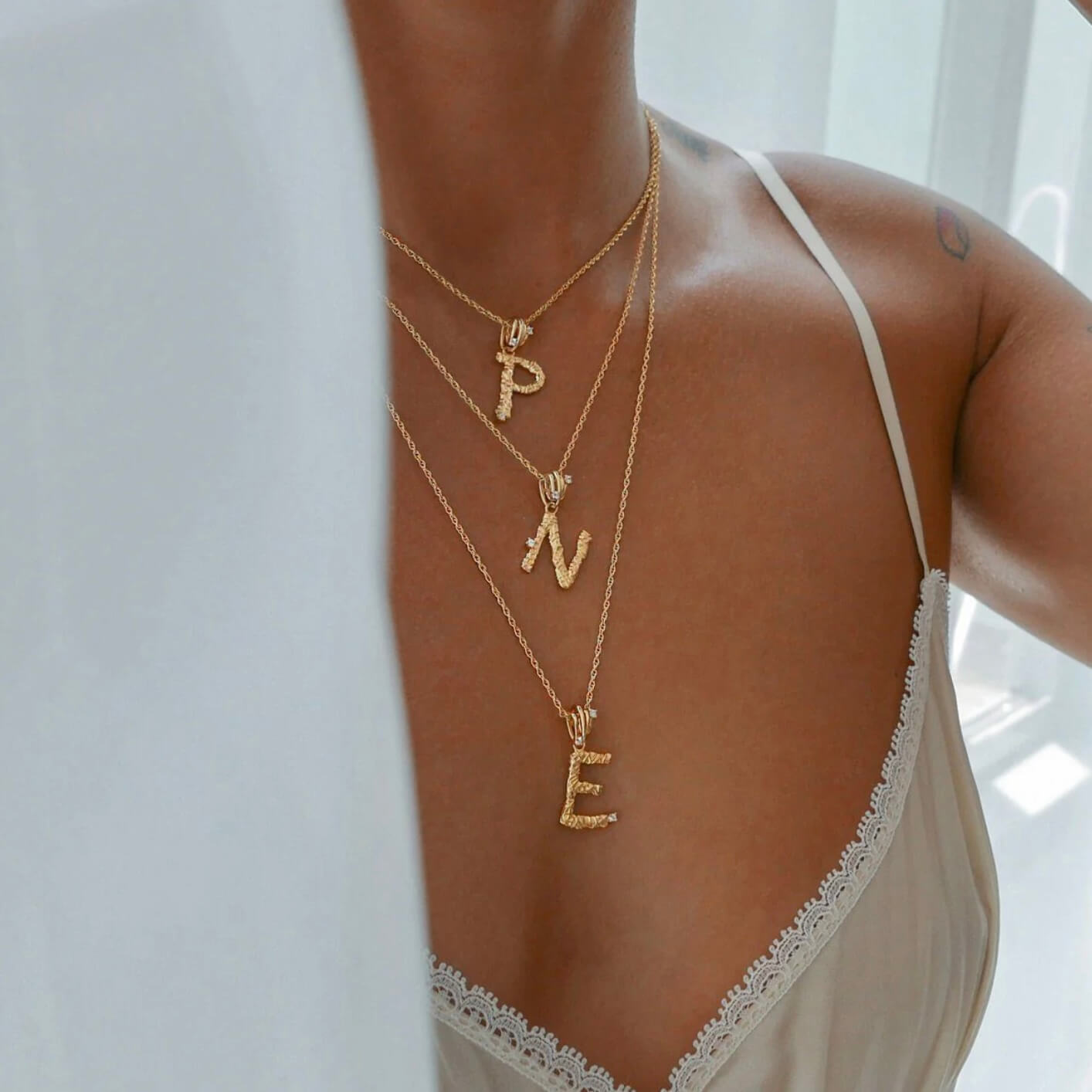 Moissanite Textured Letter Necklace