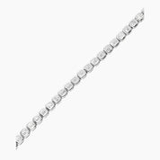Asscher-cut moissanite bezel tennis bracelet in white gold vermeil, close-up detail.