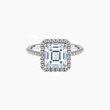Asscher-Cut Moissanite Halo Ring with Pavé Band