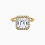 Asscher-Cut Moissanite Halo Ring with Pavé Band