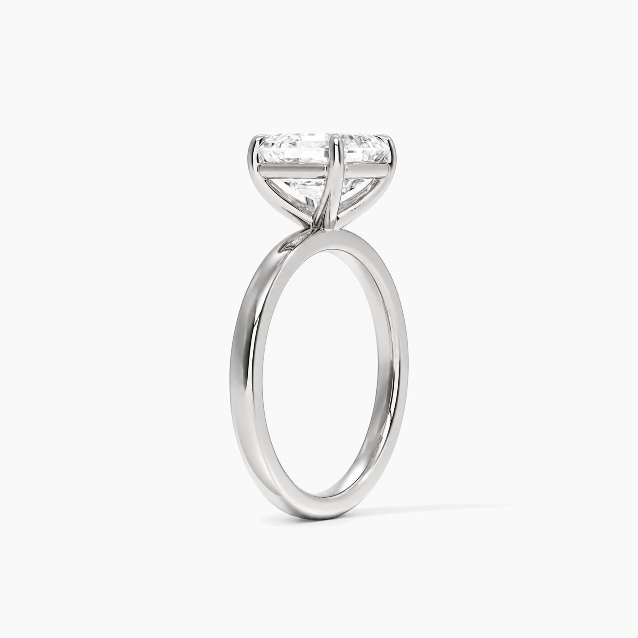 Asscher-cut moissanite solitaire ring in white gold vermeil, side view