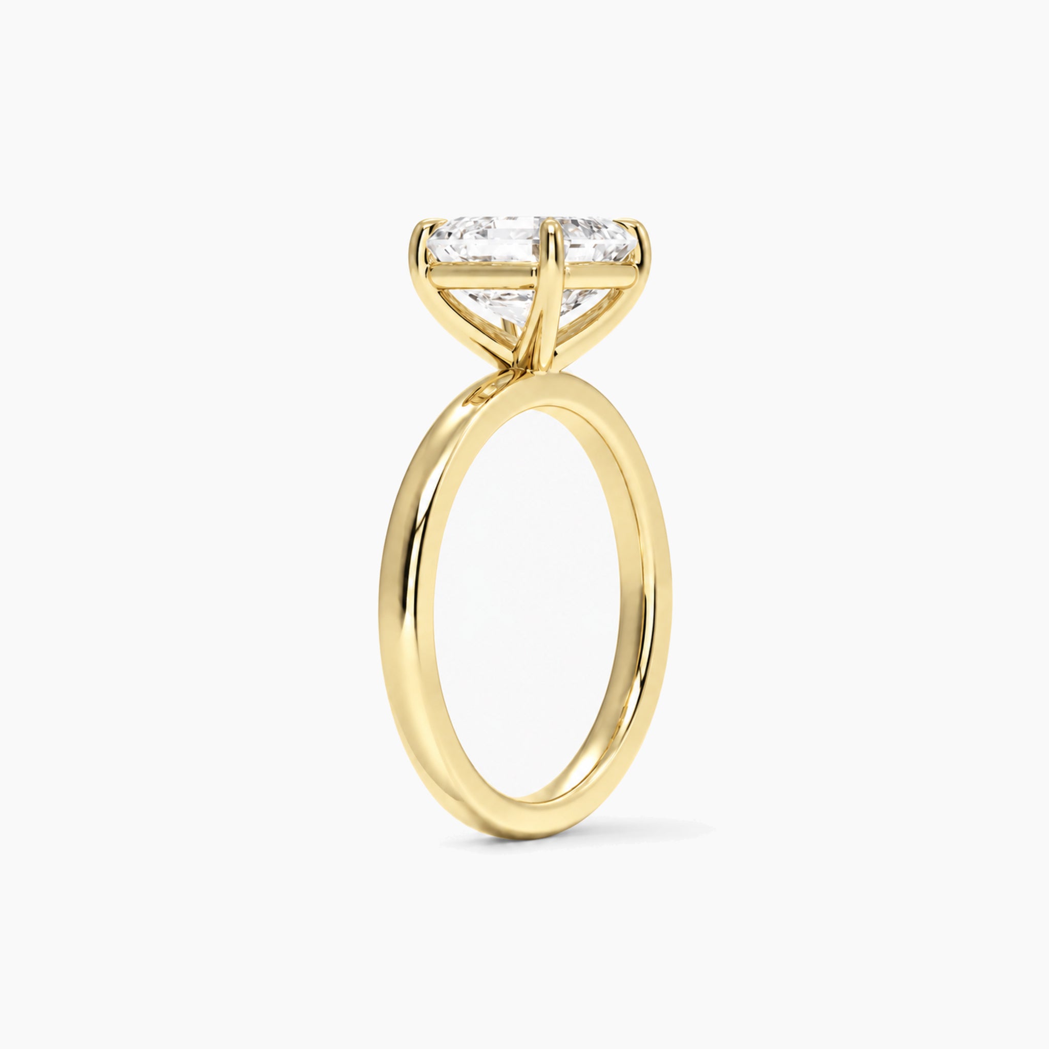 Asscher-cut moissanite solitaire ring, yellow gold, 2 ct side