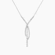 Crossover pavé moissanite drop necklace in white gold vermeil, full product view.