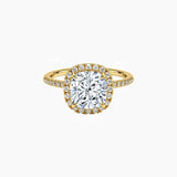 Cushion-Cut Moissanite Halo Ring with Pavé Band