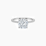 Cushion-Cut Moissanite Hidden Halo Ring with Pavé Band