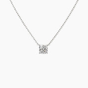 Cushion-cut moissanite pendant necklace in white gold vermeil, front view.