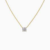 Cushion-cut moissanite pendant necklace in yellow gold vermeil, front view.