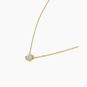 Cushion-cut moissanite pendant necklace in yellow gold vermeil, side view.