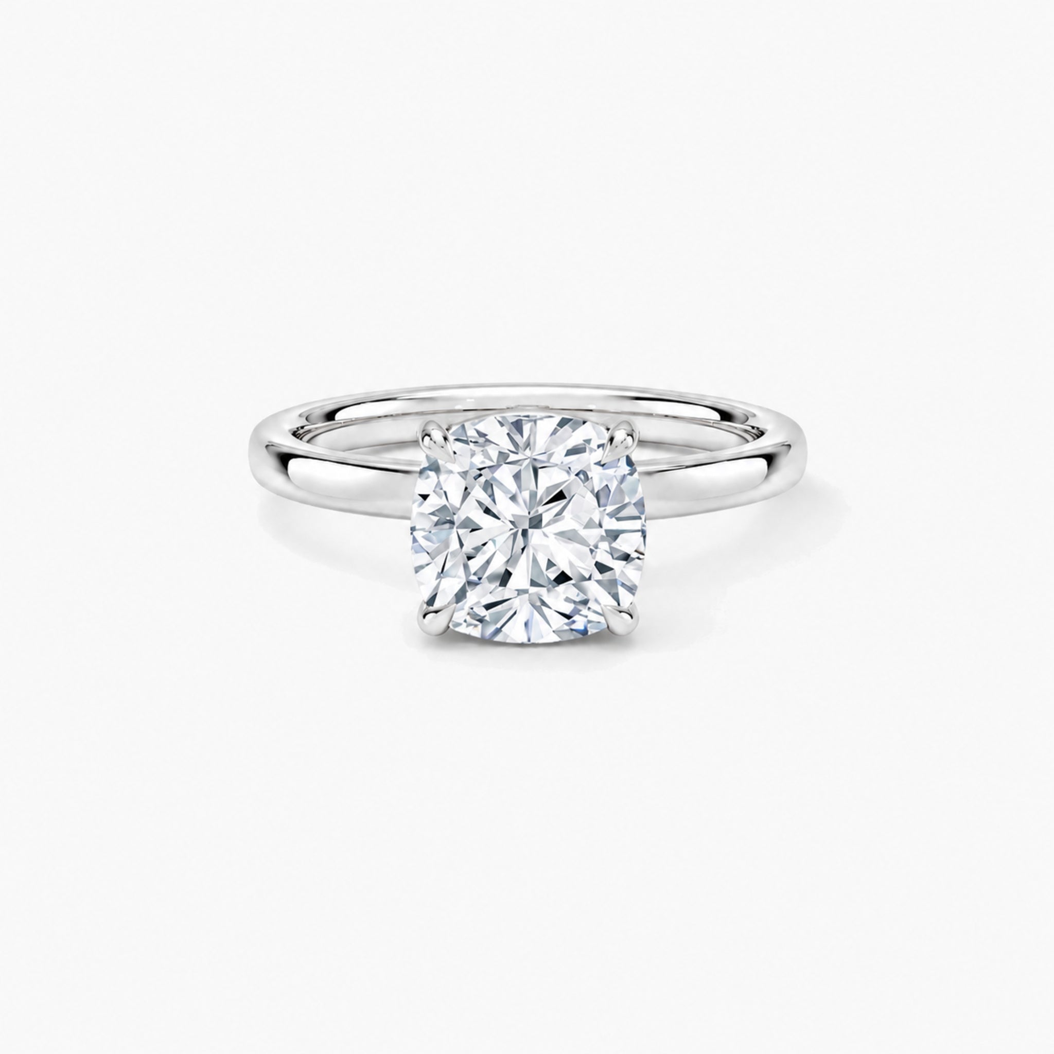 Cushion-Cut Moissanite Solitaire Ring in white gold, front view
