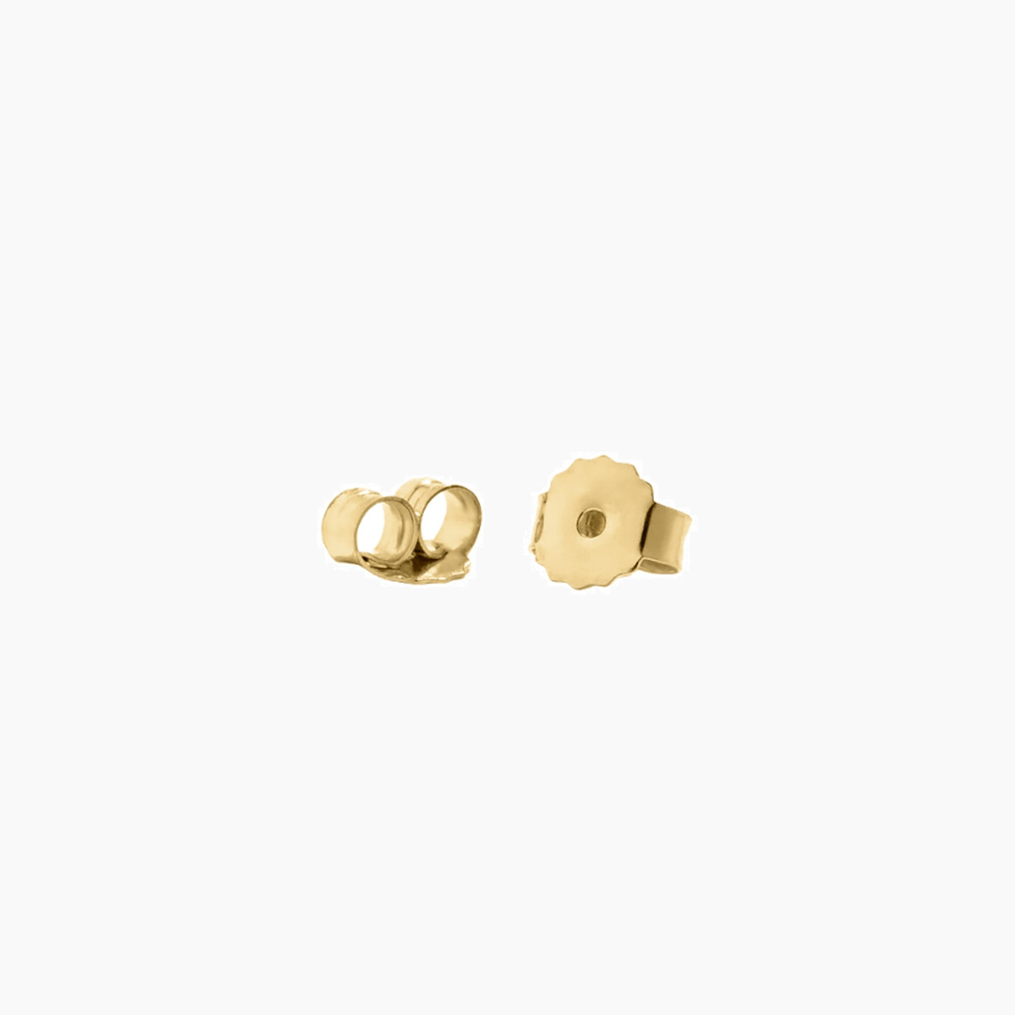 Yellow gold vermeil earring posts and backs, close-up view.