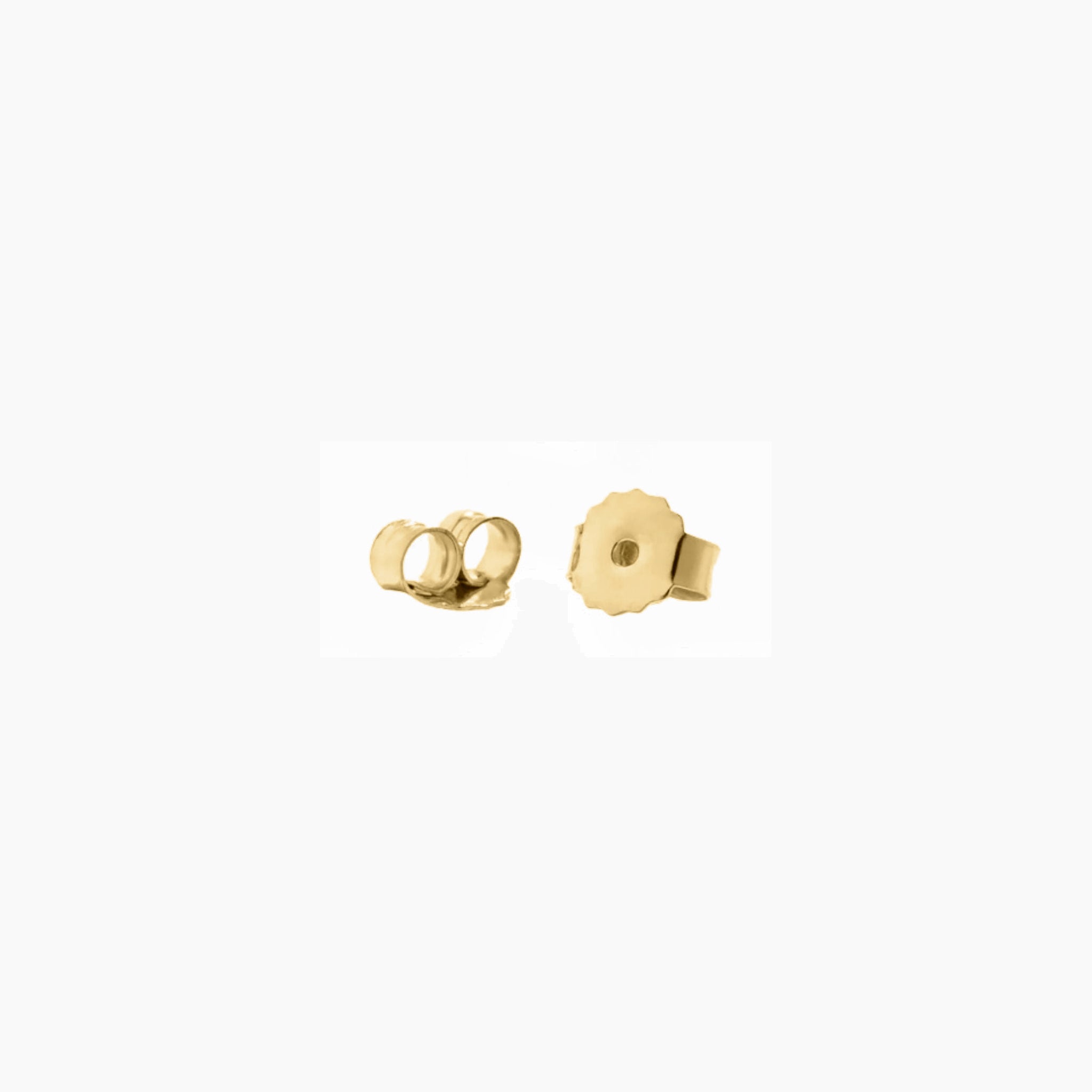 Yellow gold vermeil earring posts and backs, close-up view.