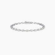 East-west marquise-cut moissanite tennis bracelet in white gold vermeil, full product view.