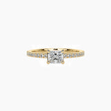 East-West Radiant-Cut Moissanite Solitaire Ring with Pavé Band
