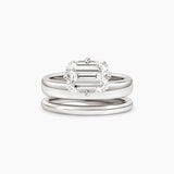 Emerald-Cut Moissanite Double-Band Solitaire Ring
