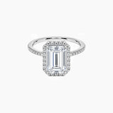 Emerald-Cut Moissanite Halo Ring with Pavé Band