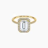 Emerald-Cut Moissanite Halo Ring with Pavé Band