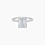 Emerald-Cut Moissanite Hidden Halo Ring with Pavé Band