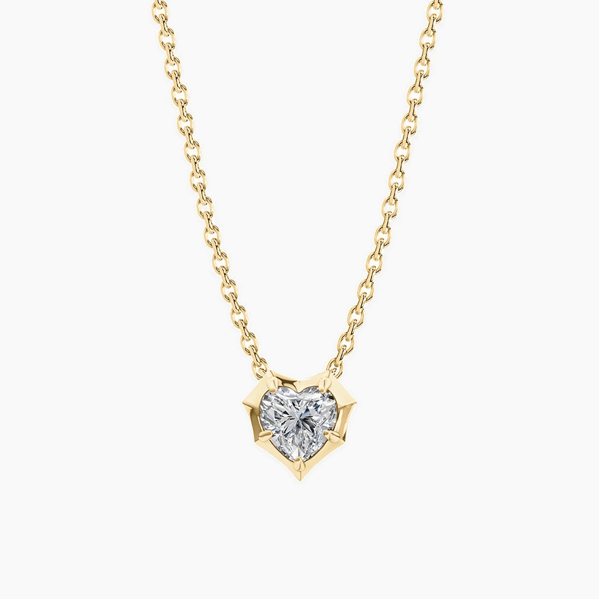 Heart-cut moissanite pendant necklace in 18k yellow gold vermeil, front view.