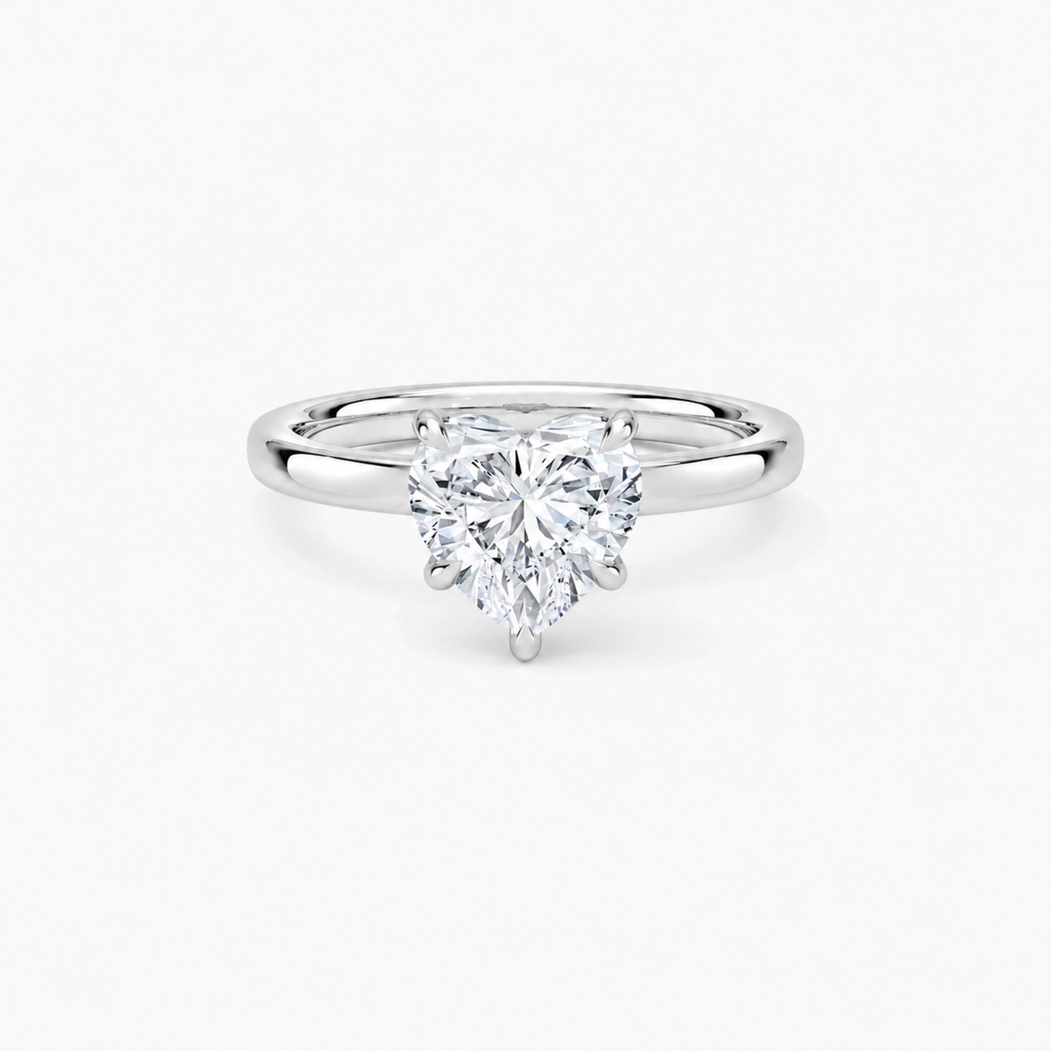 Heart-Cut Moissanite Solitaire Ring in white gold, front view