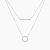 Layered Pavé Moissanite Circle & Bar Necklace