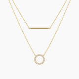 Layered Pavé Moissanite Circle & Bar Necklace