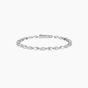 Marquise-cut moissanite alternating-link tennis bracelet in white gold vermeil, full product view.