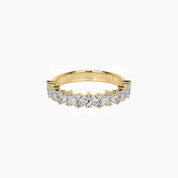 Marquise-cut moissanite diagonal cluster ring in yellow gold vermeil, angled view.
