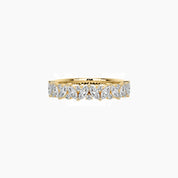 Marquise-cut moissanite diagonal cluster ring in yellow gold vermeil, front view.