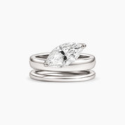 Marquise-cut moissanite double-band solitaire ring in white gold vermeil, front view.