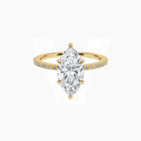 Marquise-Cut Moissanite Hidden Halo Ring with Pavé Band