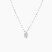 Marquise-cut moissanite pendant necklace in white gold vermeil, front view.