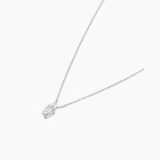 Marquise-cut moissanite pendant necklace in white gold vermeil, side view.
