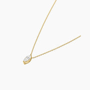 Marquise-cut moissanite pendant necklace in yellow gold vermeil, side view.