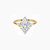 Marquise-cut moissanite three-stone ring in yellow gold vermeil, front view.