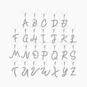 Moissanite abstract initial necklace in white gold vermeil, alphabet pendant options.