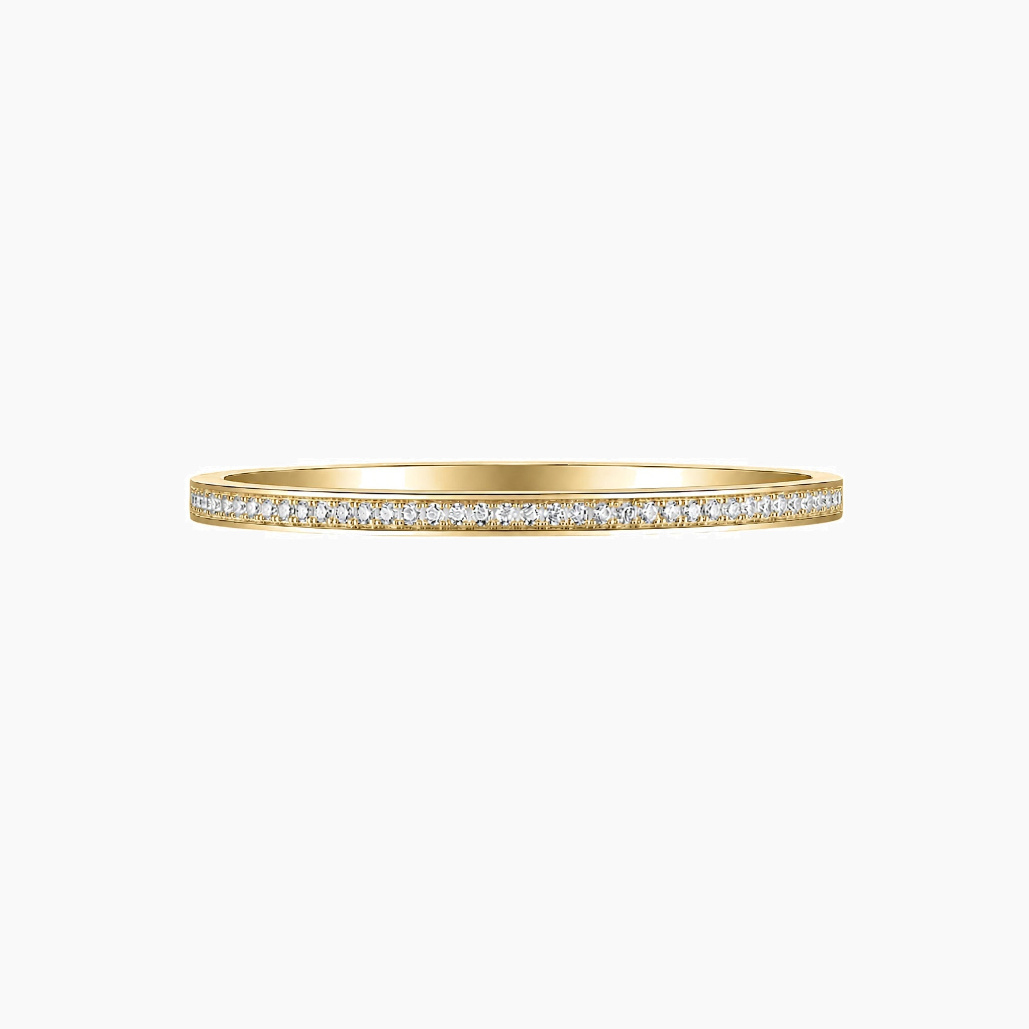 Moissanite bangle bracelet in yellow gold vermeil, front view.